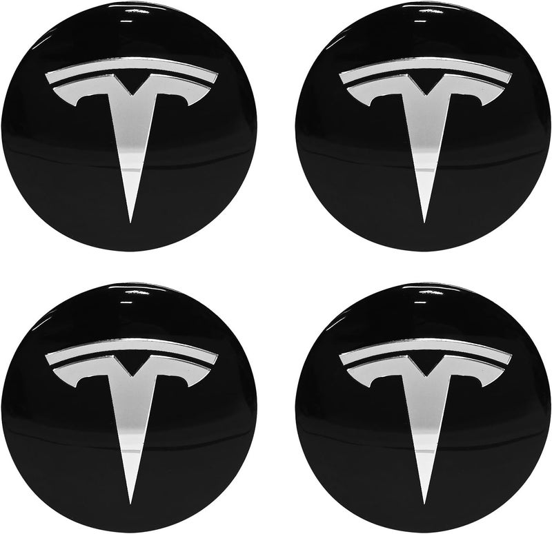 Knomix 4 Pack Aluminum Waterproof Wheel Cover Center Emblem Sticker for Tesla Model 3 Model Y 56mm Hubcaps Wheel Rim Cover (Glossy Black Background+White Emblem) - Image 1